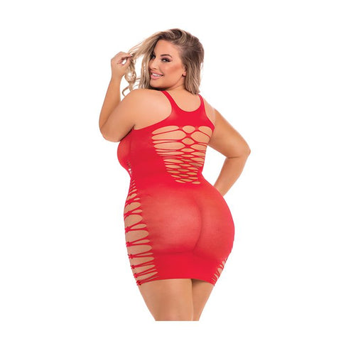 Pink Lipstick Back 2 Basixxx Hi Neck Dress Red 1X-3X