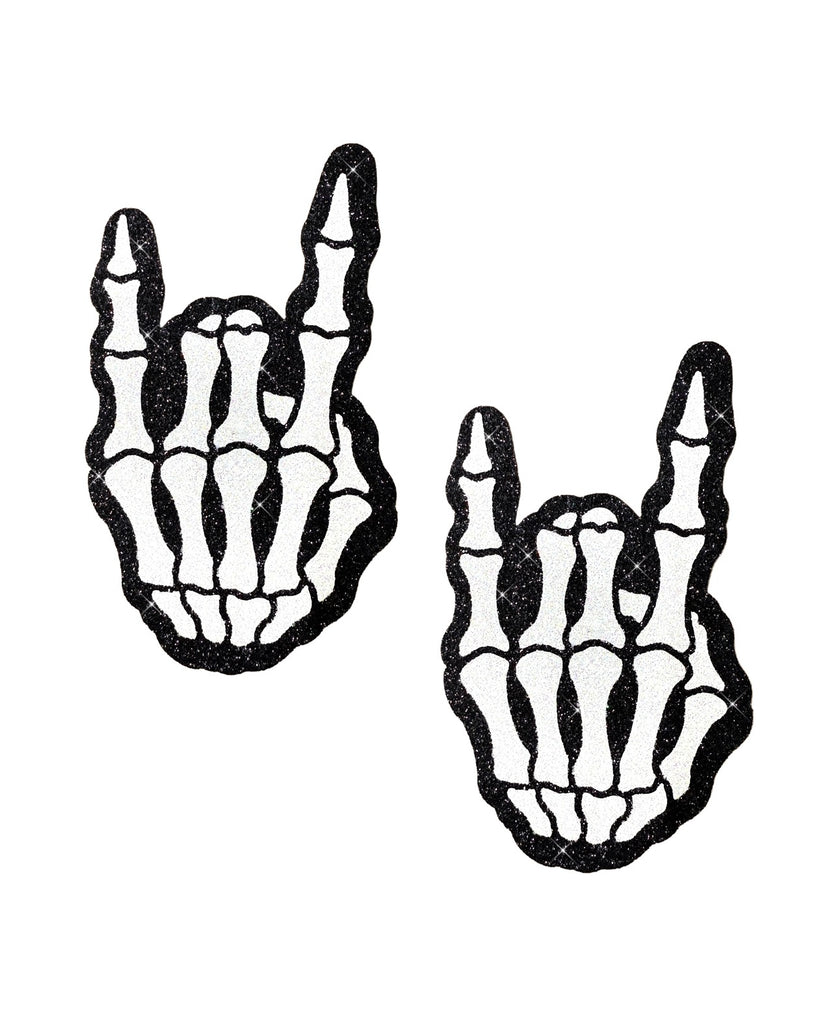 Neva Nude Rock On Skeleton Glitter Pasties - Black/White O/S