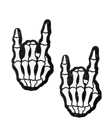 Neva Nude Rock On Skeleton Glitter Pasties - Black/White O/S