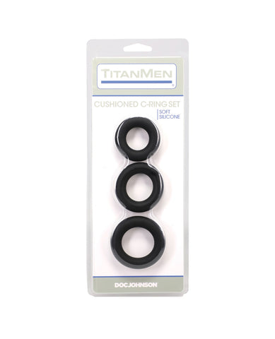 TitanMen Cushioned C-Ring 3 pc Silicone Set - Black