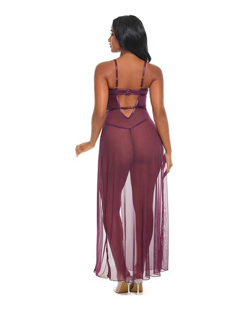 Antonella Lace Unlined Underwire Gown w/O-Ring Details - Burgundy LG