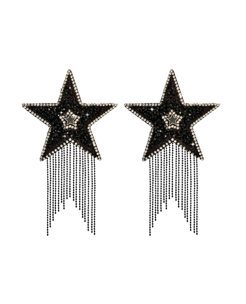 Neva Nude Jewel Crystal Tassel Star Reusable Silicone Pasties - Black O/S