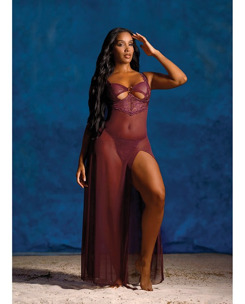 Antonella Lace Unlined Underwire Gown w/O-Ring Details - Burgundy MD