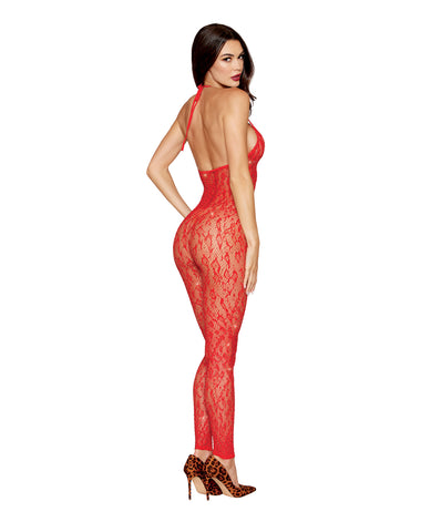 Leopard Pattern Seamless Bodystocking w/Gold Details - Red O/S