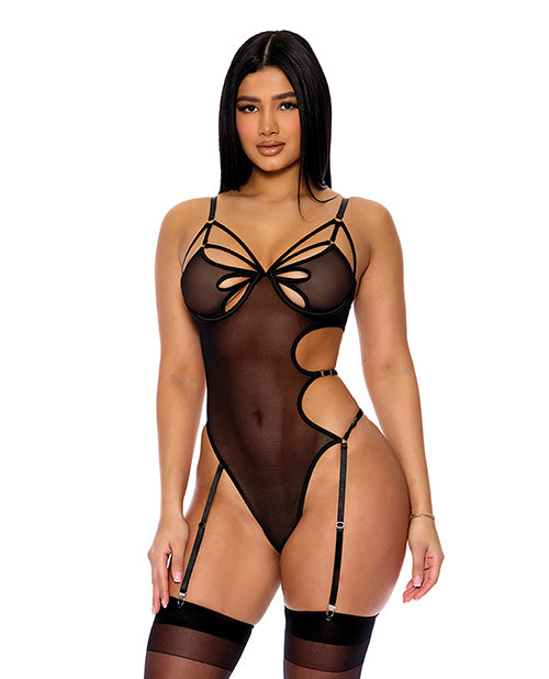 Feeling Butterflies Mesh Teddy w/Garters - Black SM