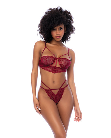 Lace Underwire Top w/Thong 2 pc Set - Rosewood S/M