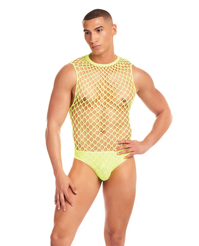 Rainbow Party Full Effect Large Mesh Unitard 2 pc Set - Yellow S/M