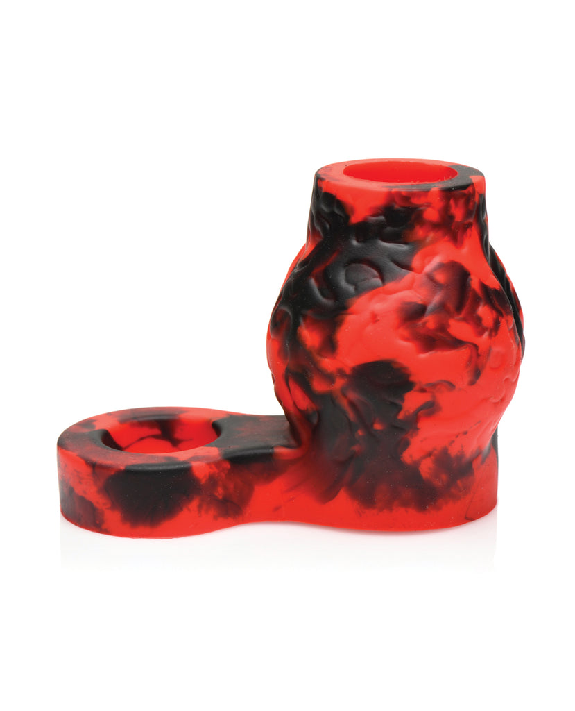 Creature Cocks Hell Bound Penis Sleeve & Ball Stretcher - Medium, Red/Black