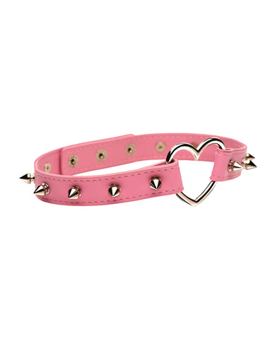 Master Series Spiked Heart Choker - Pink