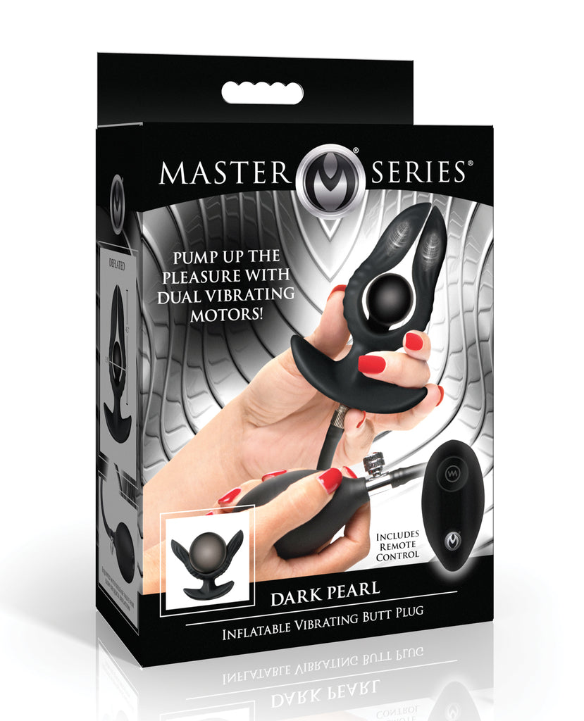 Master Series Dark Pearl Inflatable Vibrating Butt Plug w/Remote Control - Black