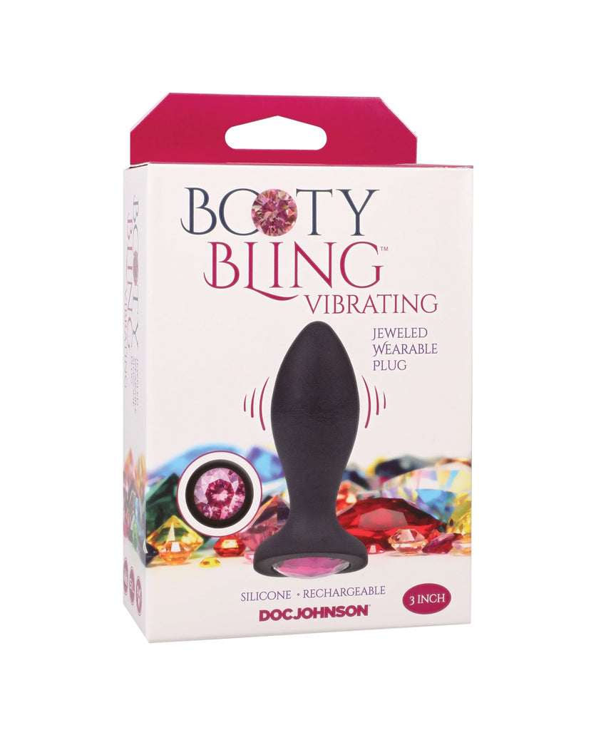 Booty Bling  Jeweled Wearable 3" Vibrating Silicone Plug - Black/Pink