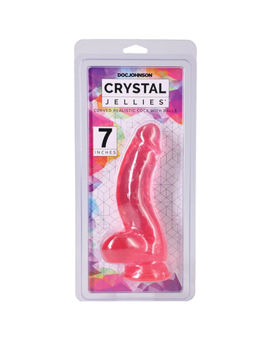 Crystal Jellies Curved 7" Realistic Cock w/Balls - Pink