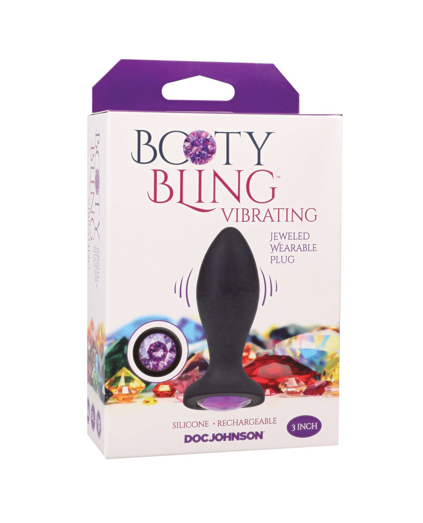 Booty Bling  Jeweled Wearable 3" Vibrating Silicone Plug - Black/Purple