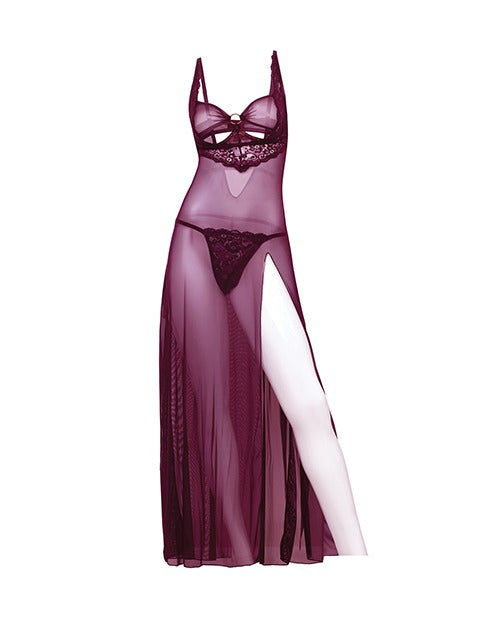Antonella Lace Unlined Underwire Gown w/O-Ring Details - Burgundy SM