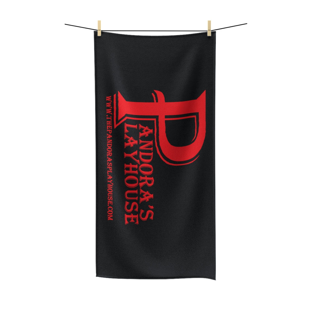 Black Beach Towel With Red Lettering