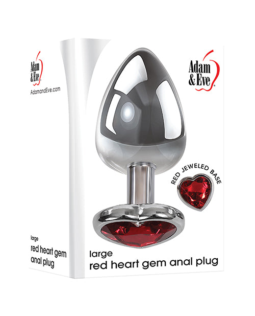 Adam & Eve Red Heart Gem Anal Plug - Large Red-chrome