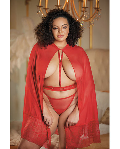 Allure Lace & Mesh Cape W-attached Waist Belt (g-string Not Included) Red Qn