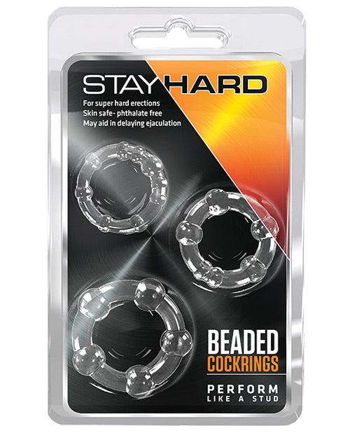 Blush Stay Hard Beaded Cock Rings 3 Pack - Clear