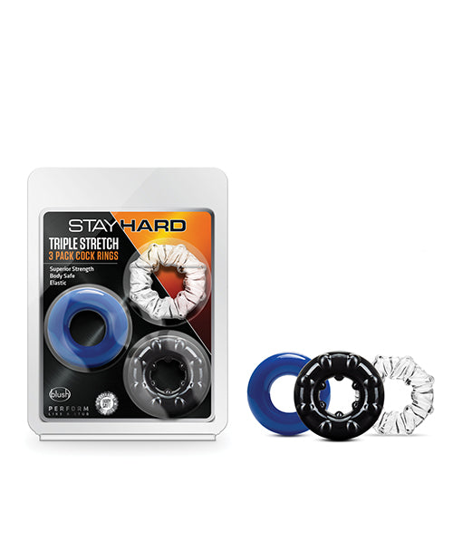 Stay Hard Triple Stretch Cock Rings - Pack Of 3