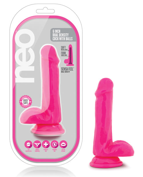 Blush Neo 6" Dual Density Cock W-balls - Neon Pink