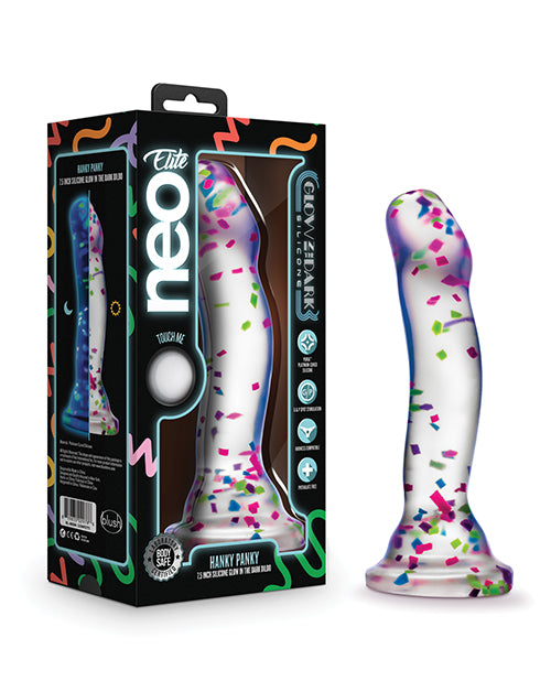 Blush Neo Elite Hanky Panky 7" Confetti Dildo - Glow In The Dark