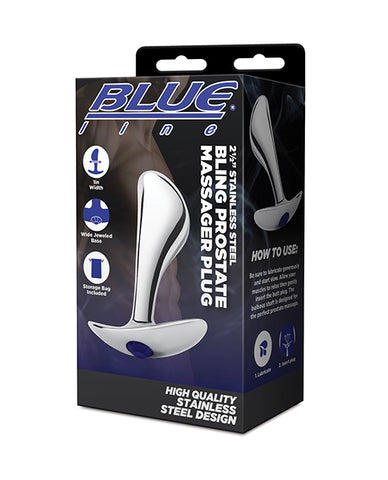 Blue Line 2.5"  Stainless Steal Bling Prostate Massager Plug