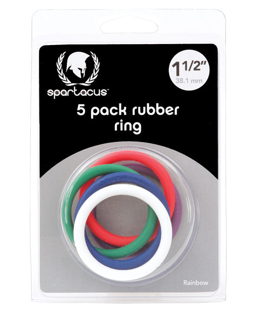 Spartacus 1.5" Rubber Cock Ring Set - Rainbow Pack Of 5