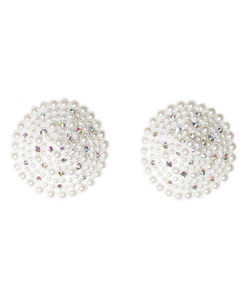 Pearl & Rhinestones Round Reusable Pasties - White O-s