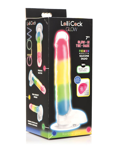 Curve Toys Lollicock 7" Glow In The Dark Silicone Dildo W/balls - Rainbow