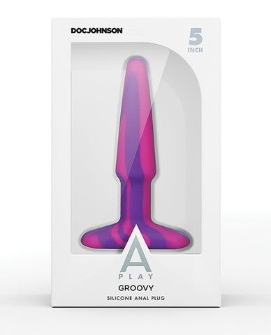 A Play 5" Groovy Silicone Anal Plug - Multicolor-yellow