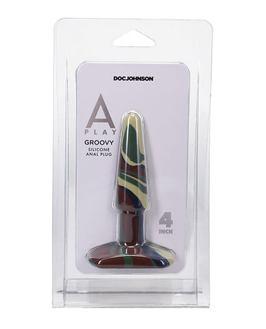 A Play 4" Groovy Silicone Anal Plug - Camouflage