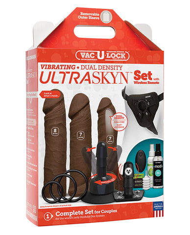 Vac-u-lock Vibrating Dual Density Ultraskyn Set W-wireless Remote - Chocolate