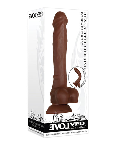 Evolved Real Supple 8.25" Poseable Dildo Non Vibrating - Dark