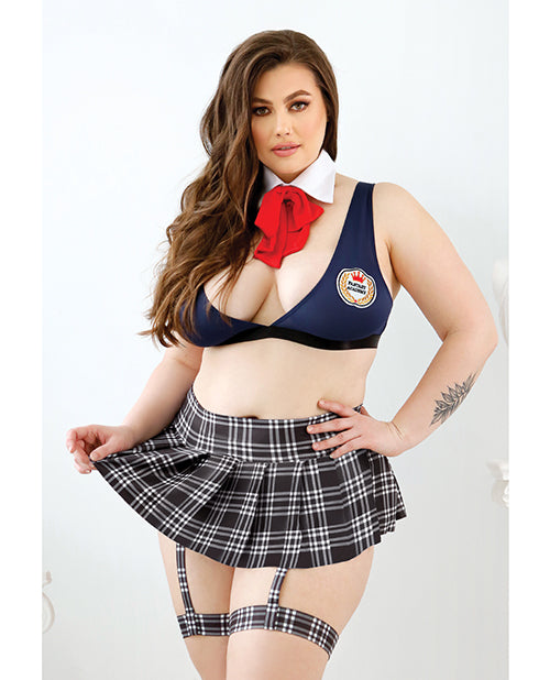 Play Learning Curves Bowtie, Top, Gartered Skirt, G-string Blue 1x-2x