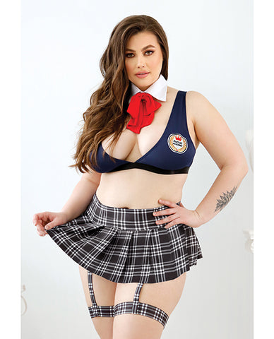 Play Learning Curves Bowtie, Top, Gartered Skirt, G-string Blue 3x-4x