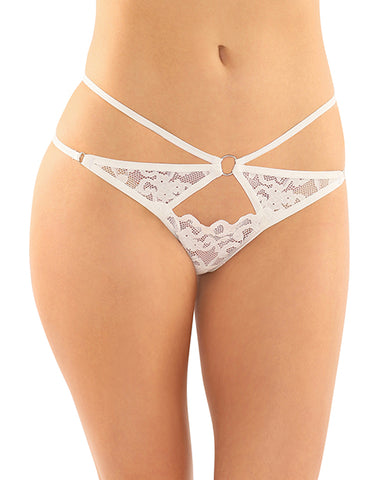 Jasmine Strappy Lace Thong W-front Keyhole Cut Out White S-m