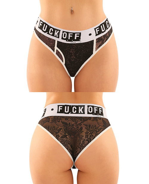 Vibes Buddy Fuck Off Lace Boy Brief & Lace Thong Black L-xl