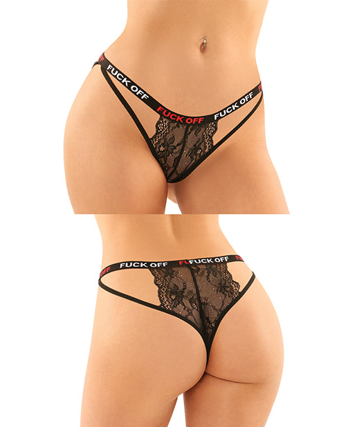 Vibes Buddy Fuck Off Caged Lace Panty & Micro Thong Black L-xl