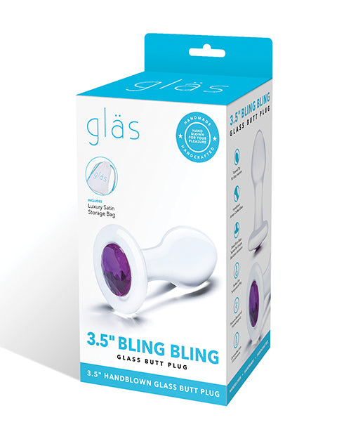 Glas 3.5" Bling Bling Glass Butt Plug - Clear