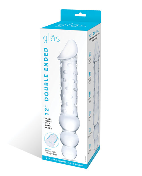 Glas 12" Double Ended Glass Dildo W-anal Beads - Clear