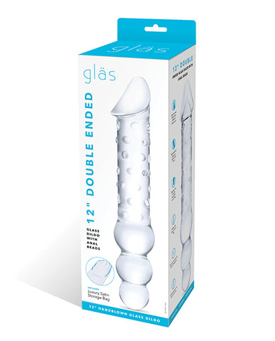 Glas 12" Double Ended Glass Dildo W-anal Beads - Clear