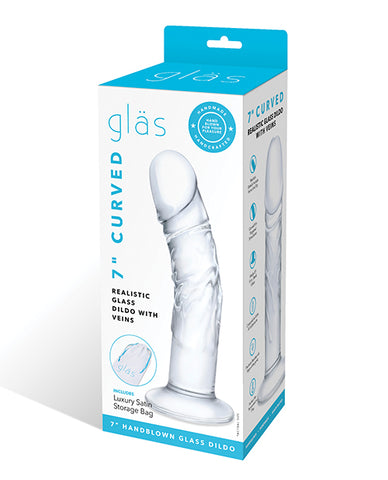 Glas 7" Realistic Curved Glass Dildo W-veins - Clear