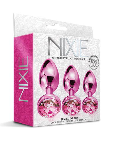 Nixie Metal Butt Plug Trainer Set W-inlaid Jewel - Pink Metallic