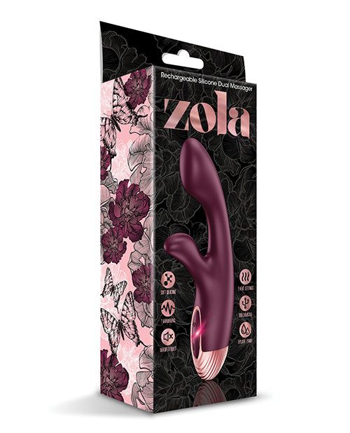 Zola Rechargeable Silicone Dual Massager - Burgundy-rose Gold