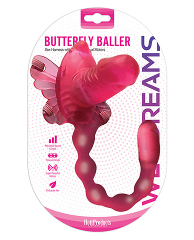 Wet Dreams Buttefly Baller Sex Harness W-dildo - Pink