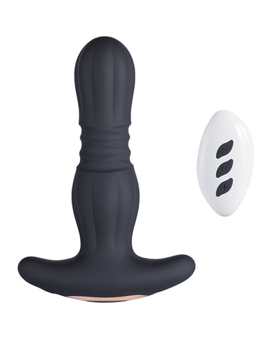 Agas Thrusting Butt Plug W- Remote Control - Black