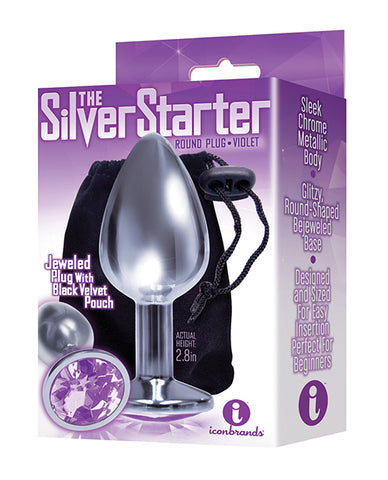 The 9's The Silver Starter Bejeweled Round Stainless Steel Plug - Violet