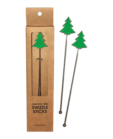 Holiday Tree Reusable Stainless Steel (dishwasher Safe) Swizzle Stick - Pack Of 2