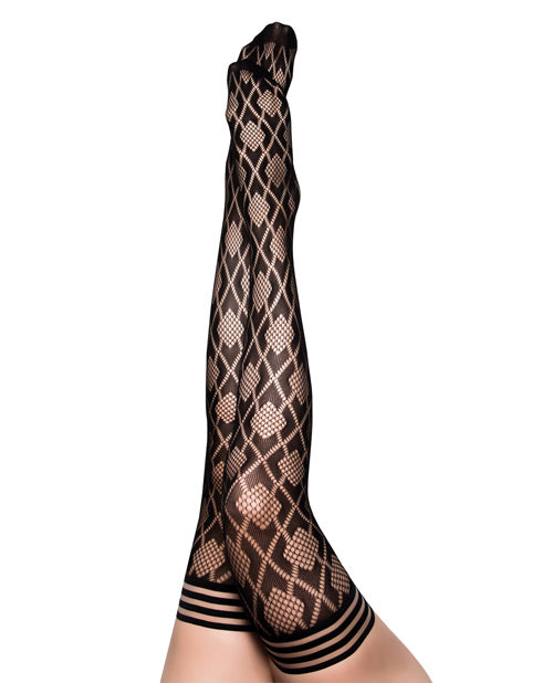 Kix'ies Elle Fishnet Diamond Thigh High Black B