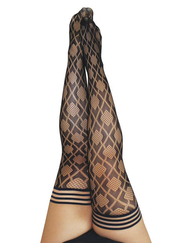 Kix'ies Elle Fishnet Diamond Thigh High Black D